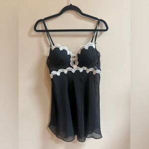 Linea Donatella Black Sheer Babydoll Coquette Lingerie Black & White Lace Padded